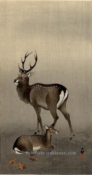 cerf et couché biche Ohara KOSON Deer Peinture à l'huile